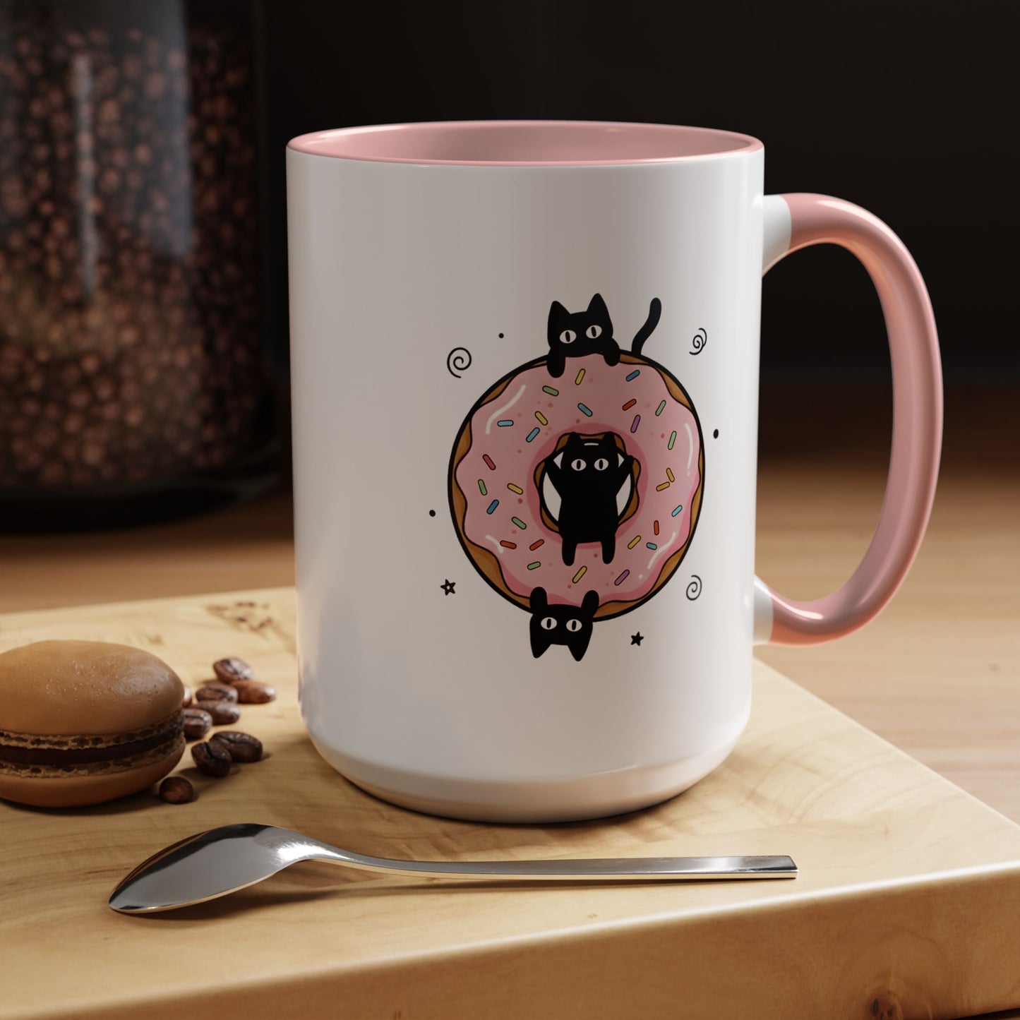 Cats & Donut Pink Accented Mug (11, 15oz)