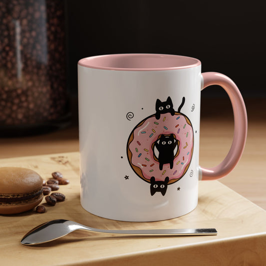 Cats & Donut Pink Accented Mug (11, 15oz)