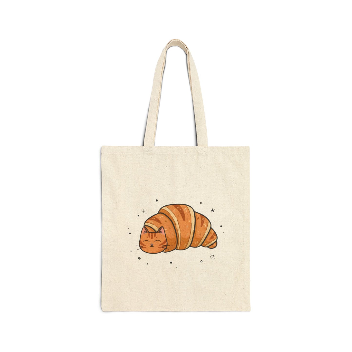 Canvas Tote — Croissant Cat Illustration Cute Shopper Bag