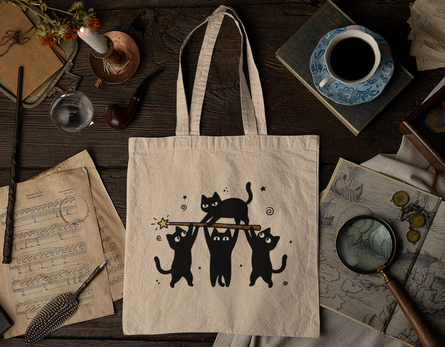 Mischievous Magic Cats Tote Bag