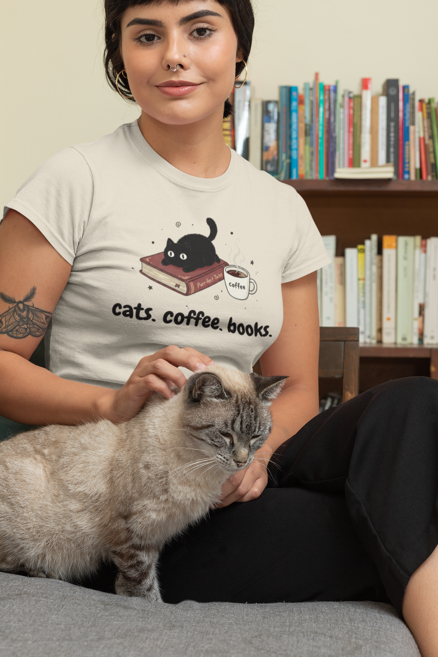 Cats, Coffee, Books (Unisex T-Shirt)